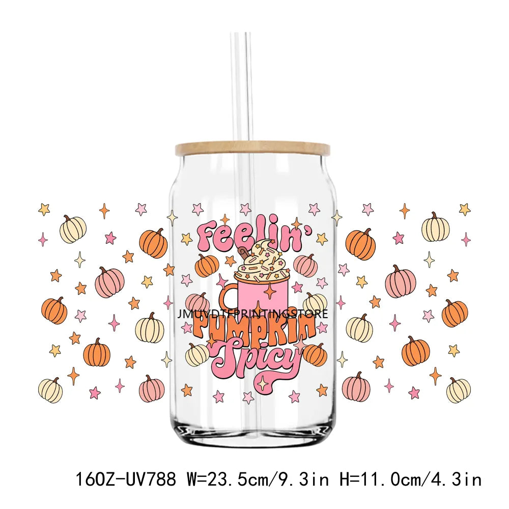 Fall Season Autumn Pumpkin 16OZ UV DTF Cup Wrap Transfers Stickers DIY Durable Waterproof Logo For Libbey Glass Can