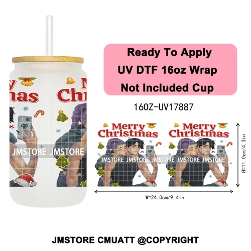 Merry Christmas Kpop Movie Character Anime Girl UV DTF Stickers Ready To Apply Cup Wrap High Quality For 16OZ Libbey Can Glass
