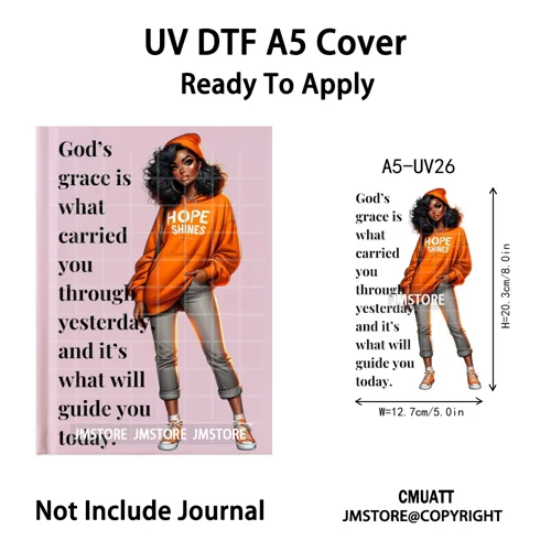 Bible Verse Black Woman Religious A5 Notebook UV DTF Wraps Ready To Apply Waterproof Transfer Stickers Decals For Journal Cover