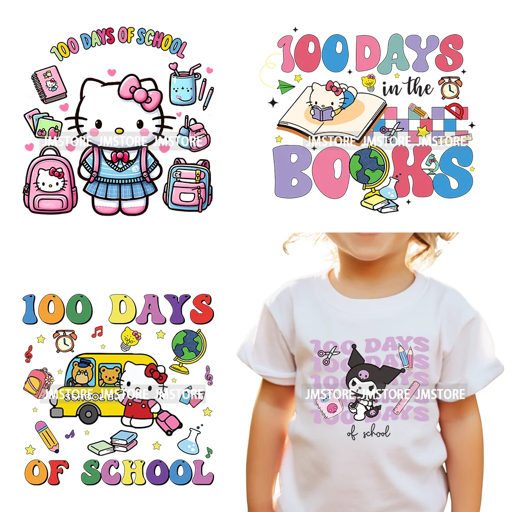 Cartton Animal Happy In My 100 Days Of School Era Books Teacher DTF Iron On Transfers Stickers Ready To Press For T-shirts Bags