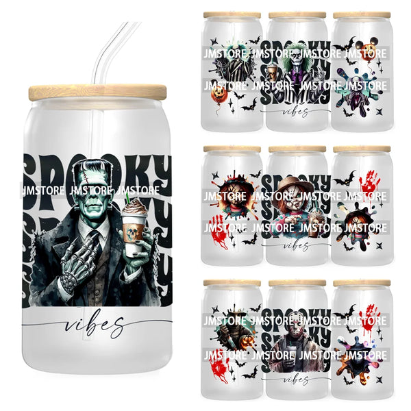 Spooky Vibes Coffee 16OZ UV DTF Cup Wrap Transfers Stickers Custom Labels Durable Waterproof Logo For Libbey Glass Can Halloween