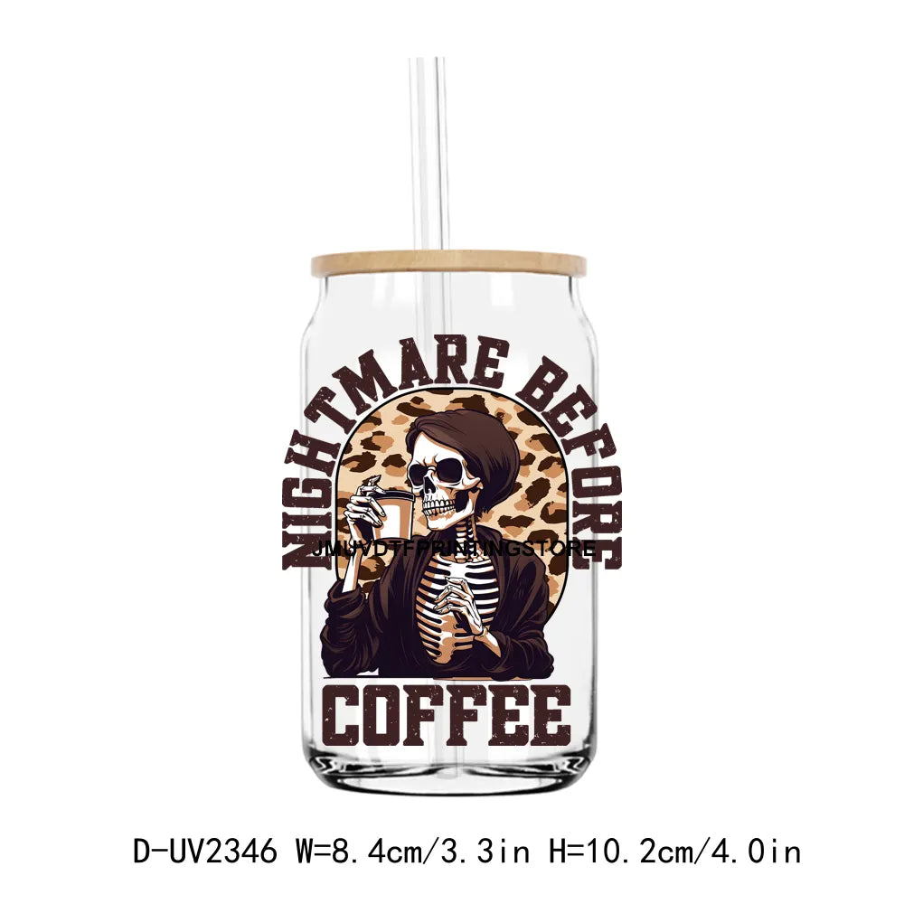 Skull Nightmare Before Coffee UV DTF Transfers Stickers Decals For Libbey Cold Cups Mugs Tumbler Waterproof DIY Craft