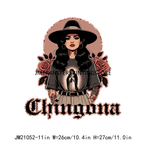 Chicana Religiosa Rose Gold Chola Chingona Bendecida Designs In My Coquette Era Homegirls DTF Transfer Stickers For Hoodies Bags