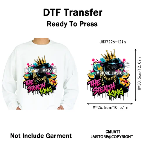 12in Cool Jungle King Beats Graffiti Hip Hop Animals Lover Iron on DTF Thermal Transfers Stickers Ready to Press for T-shirts