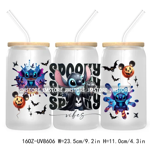 Spooky Vibes Halloween Princess 16OZ UV DTF Cup Wrap Transfer Stickers Custom Label Durable Waterproof Logo For Libbey Glass Can