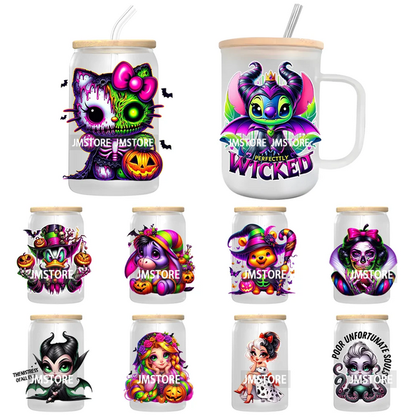 Cartoon Halloween Witch Princess UV DTF Transfer Stickers Decals For Libbey Cold Cups Mugs Durable Waterproof Custom Logo Labels