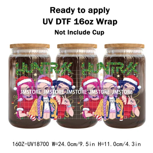 Demon Hunters Kpop Christmas Party UV DTF Stickers Ready To Apply Cup Wrap Durable Custom Prints DIY Craft For Libbey Can Glass