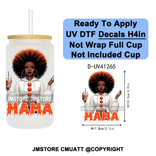 Black Girl Horror Characters Halloween Coffee UV DTF Transfer Sticker Decals Ready To Apply Waterproof For 16OZ Libbey Glass Can