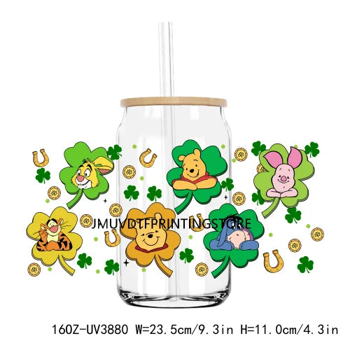 Cartoon St. Patrick's Day 16OZ UV DTF Cup Wrap Transfer Stickers Mouse Cat Custom Label DIY Waterproof Logo For Libbey Glass Can