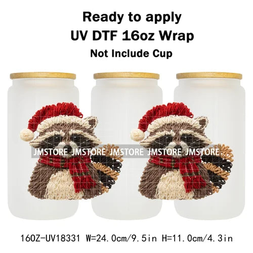 Faux Yarn Christmas Santa Claus Tree UV DTF Stickers Ready To Apply Cup Wrap Custom Labels DIY Craft For Libbey Glass Can Mugs