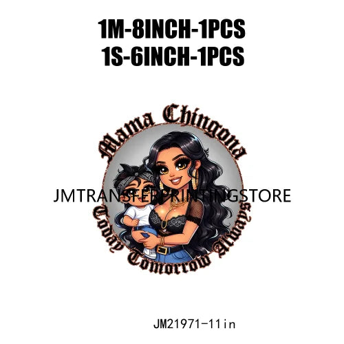 Latina Chicano Mom Iron On Transfer Patches Mama Chingona Mexican Chibi Style Mother's Day DTF Transfer Stickers For Hoodies