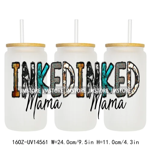 Howdy Western Mama Cowhide UV DTF Wraps Transfer Sticker Selfadhesive Waterproof High Quality For 16OZ Libbey Glass Can Tumbler
