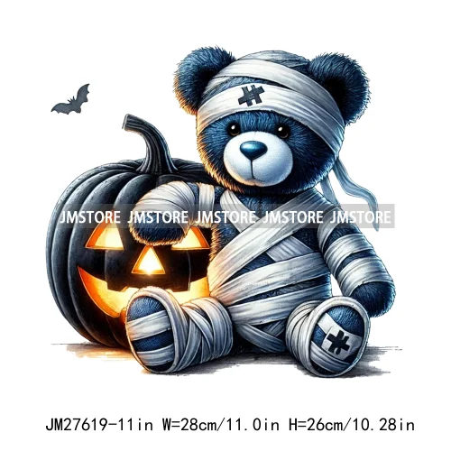 Hip Hop Halloween Pumpkin Mummy Bear Scary Vibes Printing Logos DTF Iron On Transfers Stickers Ready To Press For Sweatshirt