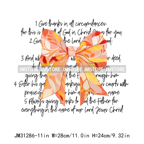 Give Thanks To The Lord Thanksgiving Bible Verse Jesus Fall Pumpkin Coquette Season Iron On DTF Transfers Stickers For Clothing