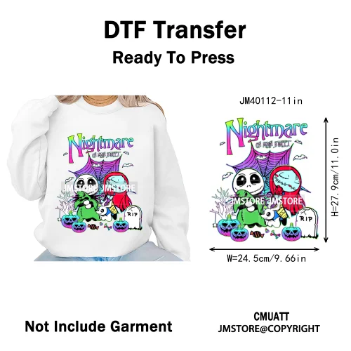 Halloween Horror Party Cartoon Friends Nightmare Spooky Vibes Iron on DTF Washable Transfers Stickers Ready to Press for Clothes