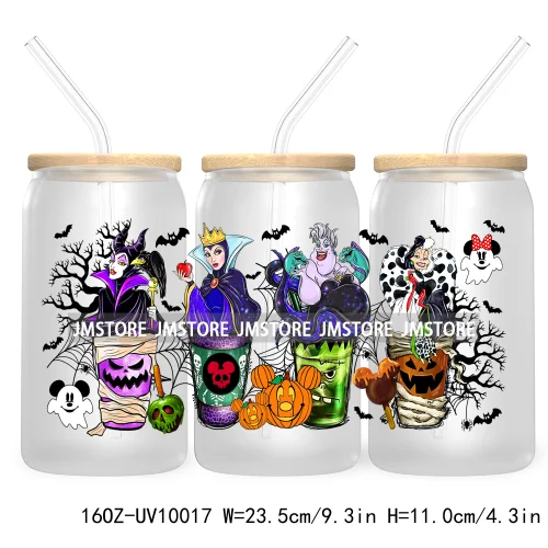 Halloween Coffee Cups UV DTF Sticker For 16OZ Libbey Glass Cup Can Cartoon Princess Wrap Transfer Stickers Custom Labels Logo