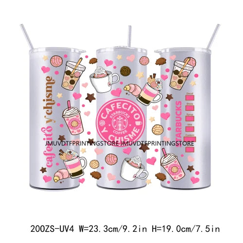 New Cafecito Y Chisme Latin Culture 20OZ UV DTF Straight Wrap Transfers Stickers Custom Labels DIY Waterproof Logo For Tumbler