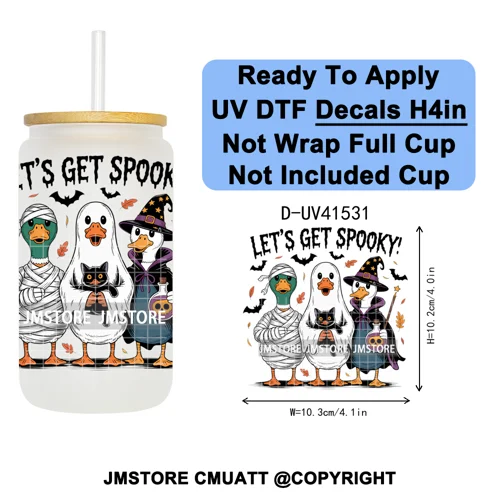 Spooky Highland Cow Halloween Ghosts Pumpkin UV DTF Decals Ready To Apply Waterproof Transfer Stickers For 16OZ Libbey Glass Can