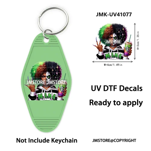 Black Horror Mama Skull Skeleton Ghosts UV DTF Motel Keychain Wraps Ready To Apply Waterproof High Quality Hotel Keychain Decals