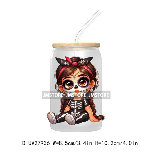 Halloween Skeleton Latina Chibi Baby UV DTF Transfer Stickers Decals For Libbey Cold Cups Mug Tumbler Waterproof Labels Princess