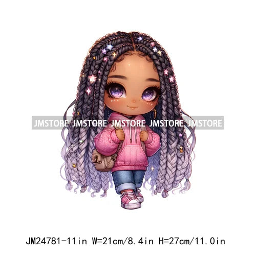 Washable Fashion Dreadlocks Cozy Casual School Chibi Girls Designs Iron On Heat Press DTF Transfer Stickers For Clothing Bags