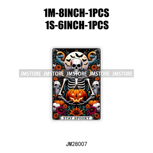 Spooky Halloween Tarot Card Pumpkin Skeleton Ghost Flower Iron On DTF Transfers Stickers Ready To Press For Sweatshirt Bags