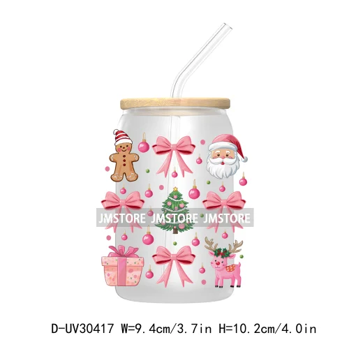 Coquette Christmas Bow Santa Claus UV DTF Transfer Stickers Decals For Libbey Cold Cups Mugs Tumbler High Quality Howdy Season