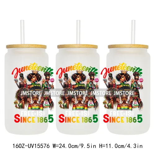 1865 Juneteenth Black History Month UV DTF Cup Wraps Ready To Apply CustomTransfer Stickers For 16OZ Libbey Glass Can Tumbler