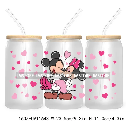 Cute Cartoon Couple XOXO Valentine's Day UV DTF Cup Wrap Transfer Stickers For 16OZ Libbey Glass Can Cupid Vibes Love Hearts