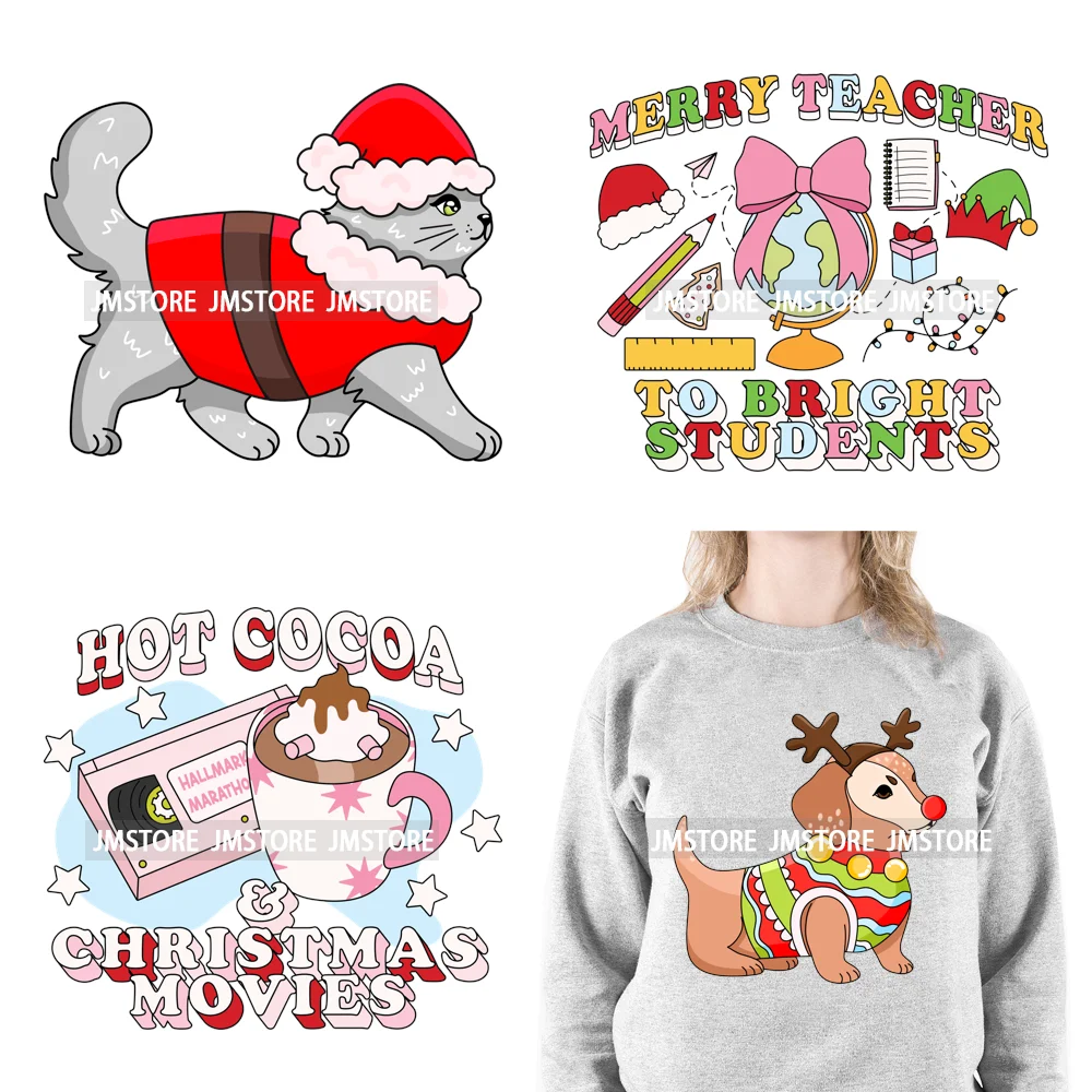 Snowday Hot Cocoa Pet Christmas Movie Festive Cute Dog Cat Lover Xmas Iron On DTF Transfers Stickers Ready To Press For Clothing