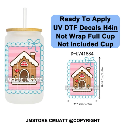 Preppy Christmas Stamps Xmas Card UV DTF Transfer Stickers Decals Ready To Apply Waterproof For 16OZ Libbey Glass Can Tumbler