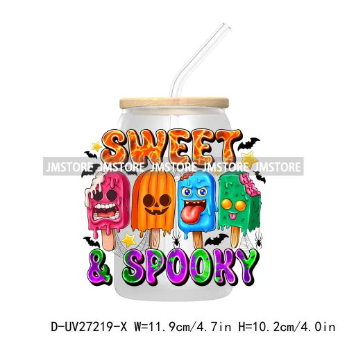 Candy Heart Spooky Ghost Halloween UV DTF Transfer Stickers Decals For Libbey Cold Cup Mug Tumbler Tis The Season Horror Pumpkin