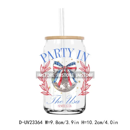 Coquette American Girly 4th Of July UV DTF Transfers Stickers Decals For Libbey Cold Cups Mugs Tumbler Waterproof USA Freedom