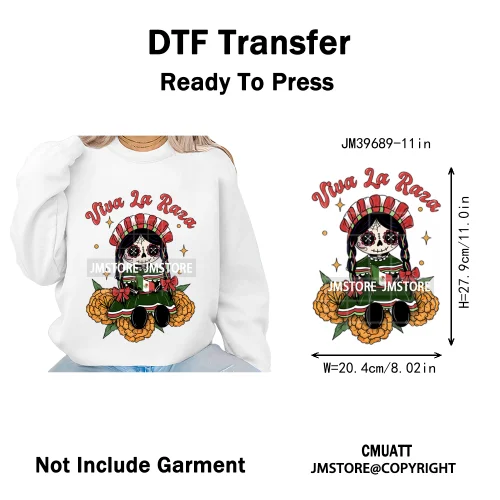 Mexican Culture Halloween Vibes Spanish Cafecito Viva Design Iron on DTF Washable Transfers Stickers Ready to Press for Hoodies