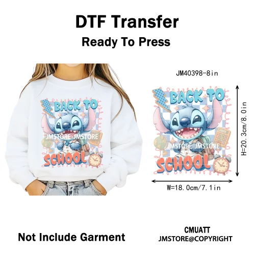 Colorful Checkered Cartoon First Day of School Design Kid Back To School Iron on DTF Transfer Sticker Ready to Press for Clothes