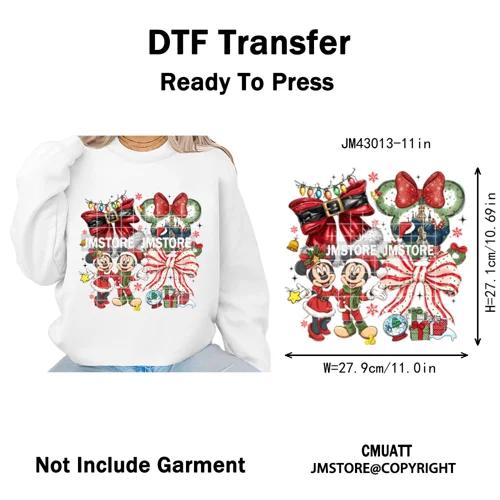 Girly Coquette Merry Christmas Ginger Cartoon Cozy Jolly Season Iron on DTF Heat Transfers Stickers Ready to Press for Clothing