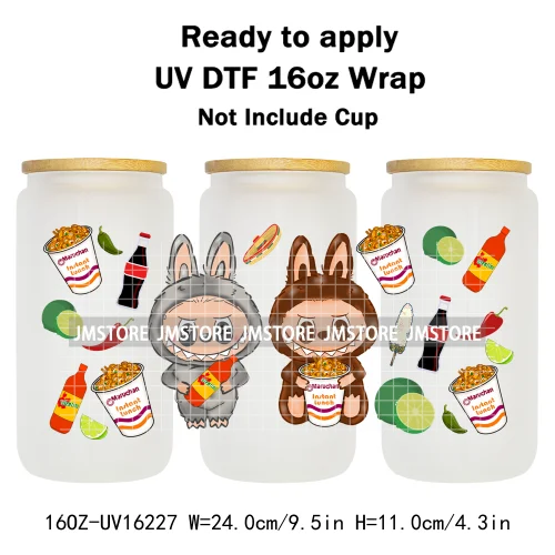Cute Monster Doll Mexican Food Snacks UV DTF Wraps Transfer Stickers Waterproof High Quality For 16OZ Libbey Glass Can Tumbler