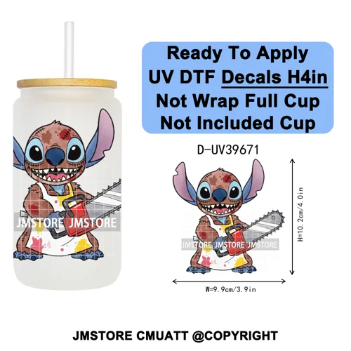 Halloween Cartoon Characters UV DTF Transfer Stickers Decals Ready To Apply Waterproof For 16OZ Libbey Glass Can Cups Tumbler
