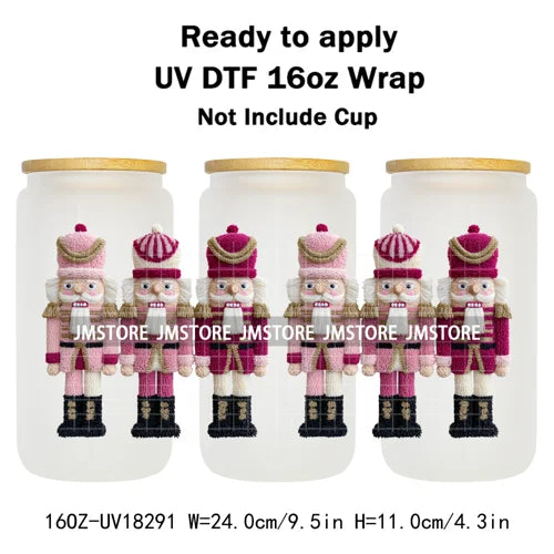 Faux Yarn Christmas Reindeer UV DTF Cup Wrap Ready To Apply Transfer Stickers Durable 16OZ Tumbler Wraps For Libbey Glass Can