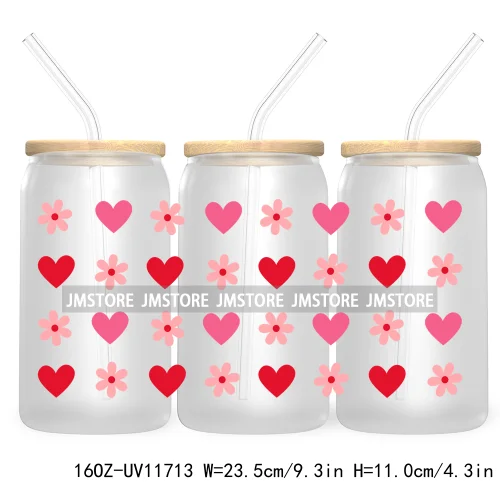 Funny Valentines Quotes 16OZ UV Cup Wrap DTF Transfer Stickers For Libbey Glass Can Cups Tumbler Self Love Valentine Hearts Kiss