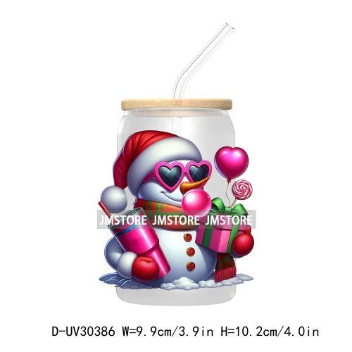 Retro Santa Christmas Blowing Bubble UV DTF Transfer Stickers Decals For Libbey Cold Cups Mugs Tumbler Waterproof Craft Xmas Mom