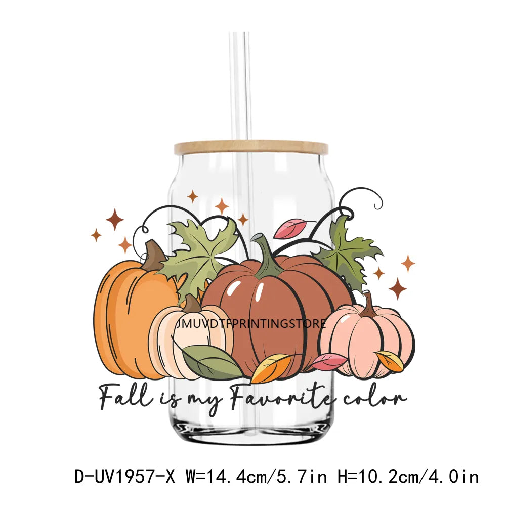 Hello Fall Babe Thanksgiving Mama Pumpkin UV DTF Transfers Stickers Decals For Libbey Cold Cups Mugs Tumbler Waterproof DIY Craf