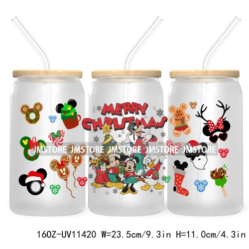 Merry Christmas Cartoon Couple 16OZ UV DTF Cup Wrap Ready To Apply For Libbey Glass Can Cup Tumbler Gingerbread Candy Cane Mouse