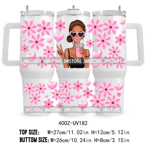 40OZ Tumbler Wrap Fashion Bubble Gum Girl UV DTF Cup Wraps Transfer Stickers Custom Labels Durable Waterproof Logo Coffee Lover