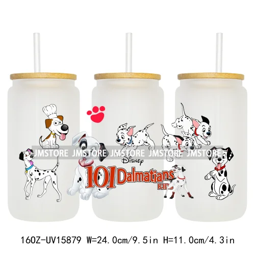 Cute Loyal Dogs Black Dalmatian UV DTF Cup Wraps Ready To Apply Waterproof Transfer Stickers For 16OZ Libbey Glass Can Tumbler