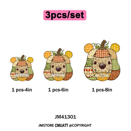 Preppy Floral Cartoon Friends Fall Patchwork Pumpkin Halloween Iron on Washable DTF Transfer Stickers Ready to Press for Clothes
