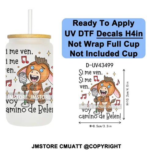 Feliz Navidad Mexican Christmas UV DTF Decals Ready To Apply Waterproof Transfer Stickers DIY Crafts For 16OZ Libbey Glass Can