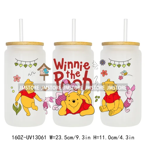 Lovely Cartoon Bear Characters 16OZ UV DTF Cup Wraps Ready To Apply Waterproof Transfer Stickers For Libbey Glass Can Tumbler