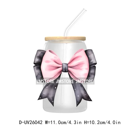 Black Pink Coquette Bow UV DTF Transfer Stickers Decals For Libbey Cold Cups Mugs Tumbler DIY Custom Logo Labels Soft Girl Era