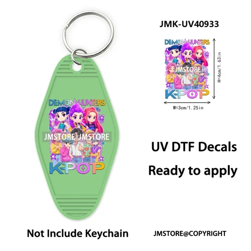 Kpop Demon Inspired Movie Character UV DTF Motel Keychain Decal Ready To Ship Durable Transfer Stickers Print For Hotel Keychain